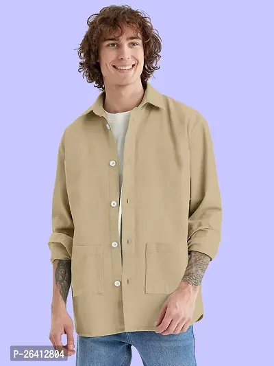 FTX Men Solid Oversized Full Sleeve Beige Shirt-thumb0