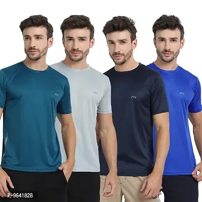 FTX Comfortable Multicoloured Polyester Solid Round Neck Tees For Men Combo Pack Of 4-thumb0