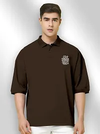 FTX Men Printed Polo Neck Oversized Brown Tshirt-thumb4