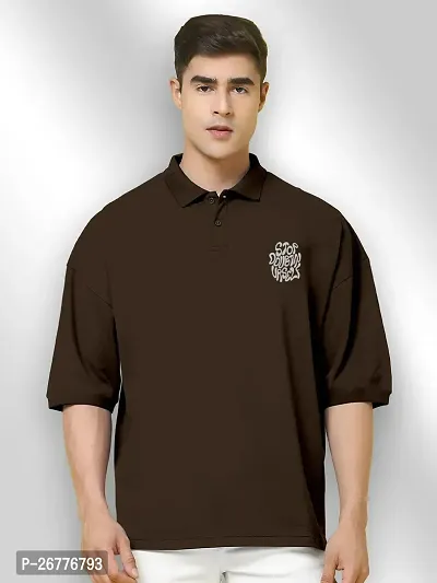 FTX Men Printed Polo Neck Oversized Brown Tshirt-thumb5