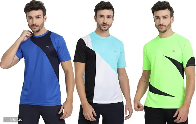 FTX Men's Dri-Fit Round Neck T-Shirt Combo - Aqua Blue, Royal Blue, Light Green (710_1-710_5-710_8)