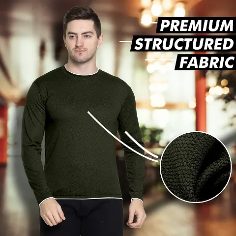 Premium Cotton Blend Solid Round Neck Full Sleeves T-Shirt For Men