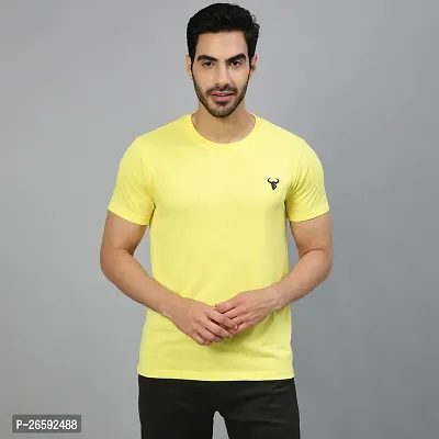 FTX Solid Men Cotton Rich Round Neck Yellow Tshirt