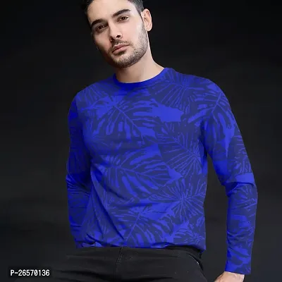 FTX Men Round Neck Floral Print Full Sleeve Blue Tshirt