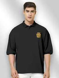 FTX Men Printed Polo Neck Oversized Black Tshirt-thumb4