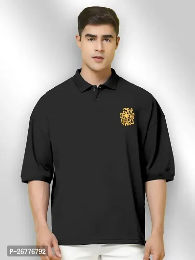 FTX Men Printed Polo Neck Oversized Black Tshirt-thumb5