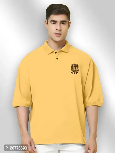 FTX Men Printed Polo Neck Oversized Yellow Tshirt-thumb5