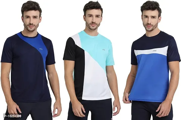 FTX Men's Dri-Fit Round Neck T-Shirt Combo - Aqua Blue, Navy Blue, Blue (710_1-710_4-710_6)-thumb0