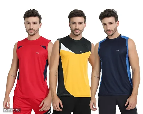 Stylish Multicoloured Polyester Colourblocked Gym Vest For Men Pack Of 3