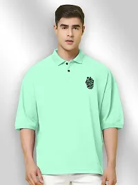 FTX Men Printed Polo Neck Oversized Light Green Tshirt-thumb4