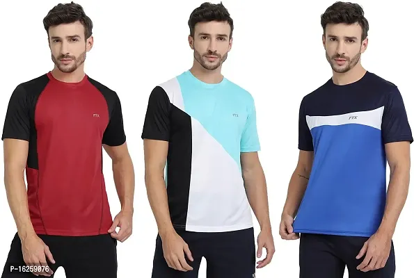 FTX Men's Dri-Fit Round Neck T-Shirt Combo - Aqua Blue, Red, Blue (710_1-710_3-710_6)