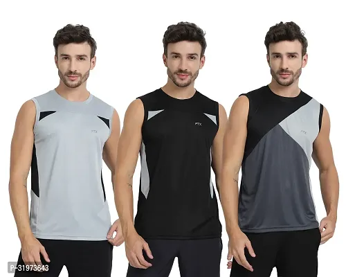 Stylish Multicoloured Polyester Colourblocked Gym Vest For Men Pack Of 3