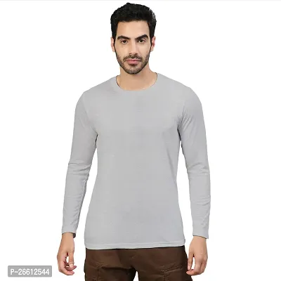 FTX Men Solid Round Neck Full Sleeves Grey Tshirt