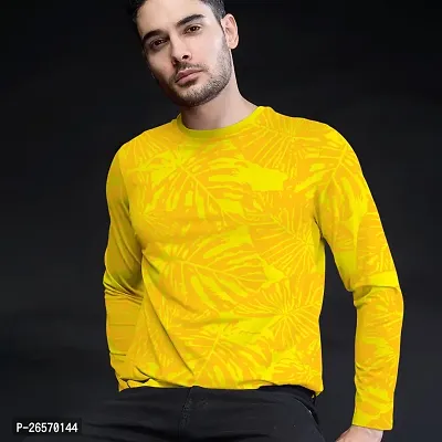 FTX Men Round Neck Floral Print Full Sleeve Yellow Tshirt