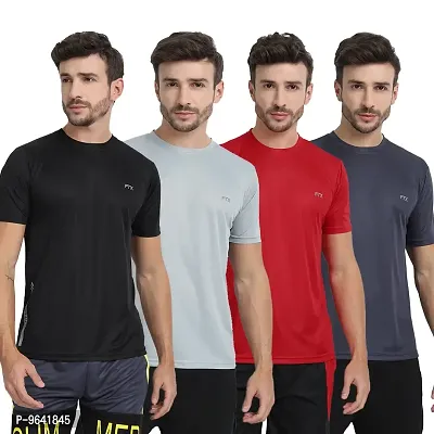 FTX Comfortable Multicoloured Polyester Solid Round Neck Tees For Men Combo Pack Of 4