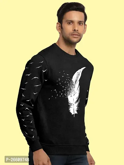 Men Round Neck Cotton Rich Full Sleeve Printed Black T-shirt-thumb3