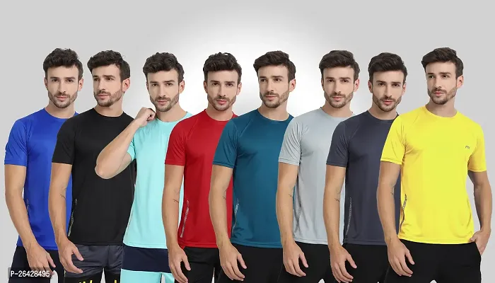 FTX Men Solid Round Neck Half Sleeve Multicolor Tshirt, Pack of 8