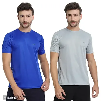 FTX Men's Dri-Fit Round Neck T-Shirt Combo - Pack of 2 (Royal Blue, Light Grey - 723_1-723_7)