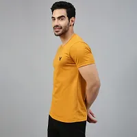 FTX Solid Men Cotton Rich Round Neck Yellow Tshirt-thumb3