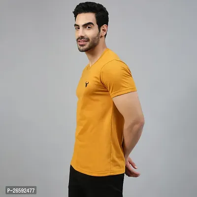 FTX Solid Men Cotton Rich Round Neck Yellow Tshirt-thumb4