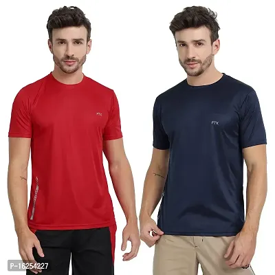 FTX Men's Dri-Fit Round Neck T-Shirt Combo - Pack of 2 (Red, Navy Blue - 723_4-723_6)