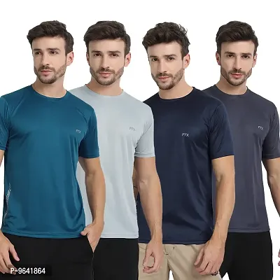 FTX Comfortable Multicoloured Polyester Solid Round Neck Tees For Men Combo Pack Of 4-thumb0