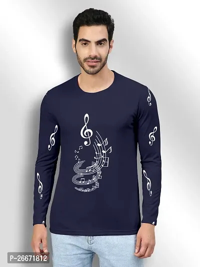 FTX Men Round Neck Cotton Rich Full Sleeve Printed Blue Tshirt