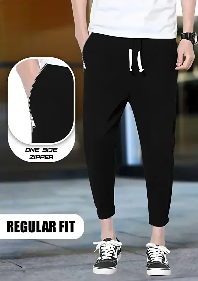 Men Regular Fit Short Length Black Track Pant