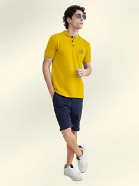 FTX Men Mandarin Collar Half Sleeve Yellow Polo Tshirt-thumb3