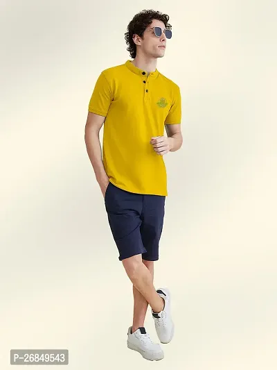 FTX Men Mandarin Collar Half Sleeve Yellow Polo Tshirt-thumb4