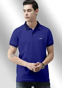 FTX Men Solid Half Sleeve Polo Neck Blue Tshirt-thumb2