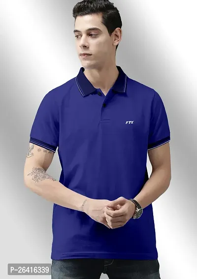 FTX Men Solid Half Sleeve Polo Neck Blue Tshirt-thumb3