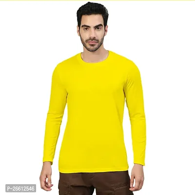 FTX Men Solid Round Neck Full Sleeves Yellow Tshirt