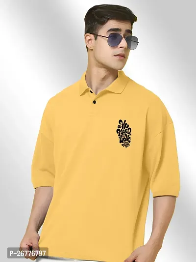 FTX Men Printed Polo Neck Oversized Yellow Tshirt-thumb3