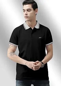 FTX Men Solid Half Sleeve Polo Neck Black Tshirt-thumb2