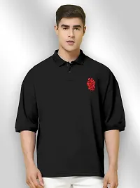 FTX Men Printed Polo Neck Oversized Black Tshirt-thumb4