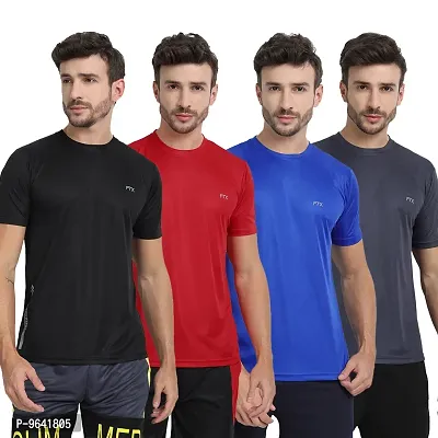 FTX Comfortable Multicoloured Polyester Solid Round Neck Tees For Men Combo Pack Of 4-thumb0