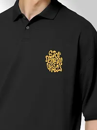 FTX Men Printed Polo Neck Oversized Black Tshirt-thumb3