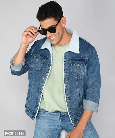 FTX Men Solid Blue Denim Jacket-thumb0