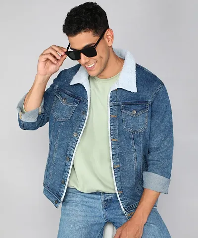 FTX Men Solid Blue Denim Jacket