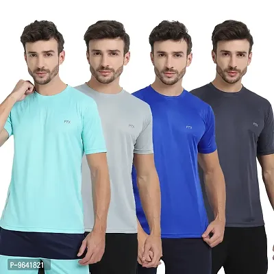 FTX Comfortable Multicoloured Polyester Solid Round Neck Tees For Men Combo Pack Of 4