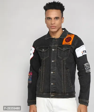 FTX Men Printed Black Denim Jacket-thumb0