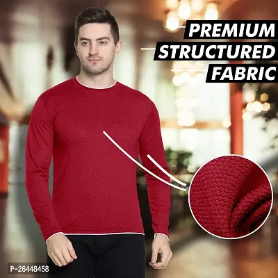 FTX Men Solid Round Neck Full Sleeve Red Tshirt