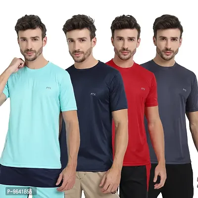 FTX Comfortable Multicoloured Polyester Solid Round Neck Tees For Men Combo Pack Of 4-thumb0