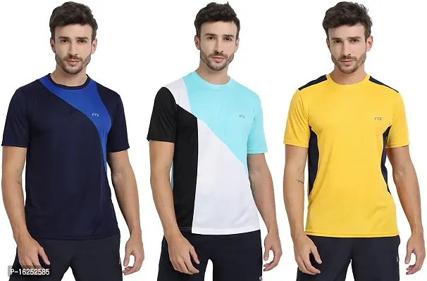 FTX Men's Dri-Fit Round Neck T-Shirt Combo - Aqua Blue, Navy Blue, Gold (710_1-710_4-710_11)