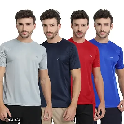 FTX Comfortable Multicoloured Polyester Solid Round Neck Tees For Men Combo Pack Of 4