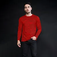 FTX Men Round Neck Floral Print Full Sleeve Red Tshirt-thumb2