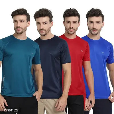 FTX Comfortable Multicoloured Polyester Solid Round Neck Tees For Men Combo Pack Of 4-thumb0