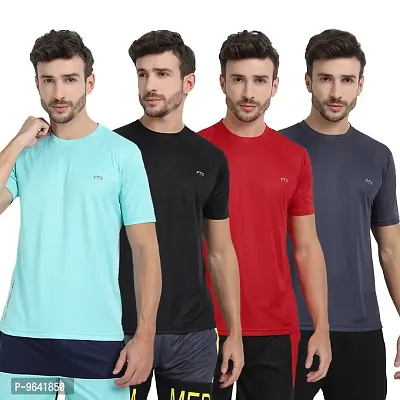 FTX Comfortable Multicoloured Polyester Solid Round Neck Tees For Men Combo Pack Of 4