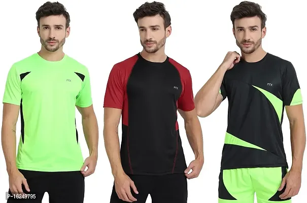 FTX Men's Dri-Fit Round Neck T-Shirt Combo - Black, Green, Charcoal Black (710_2-710_7-710_10)